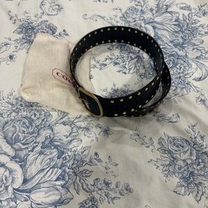 Coach Black Leather Studded Belt with Brass Buckle